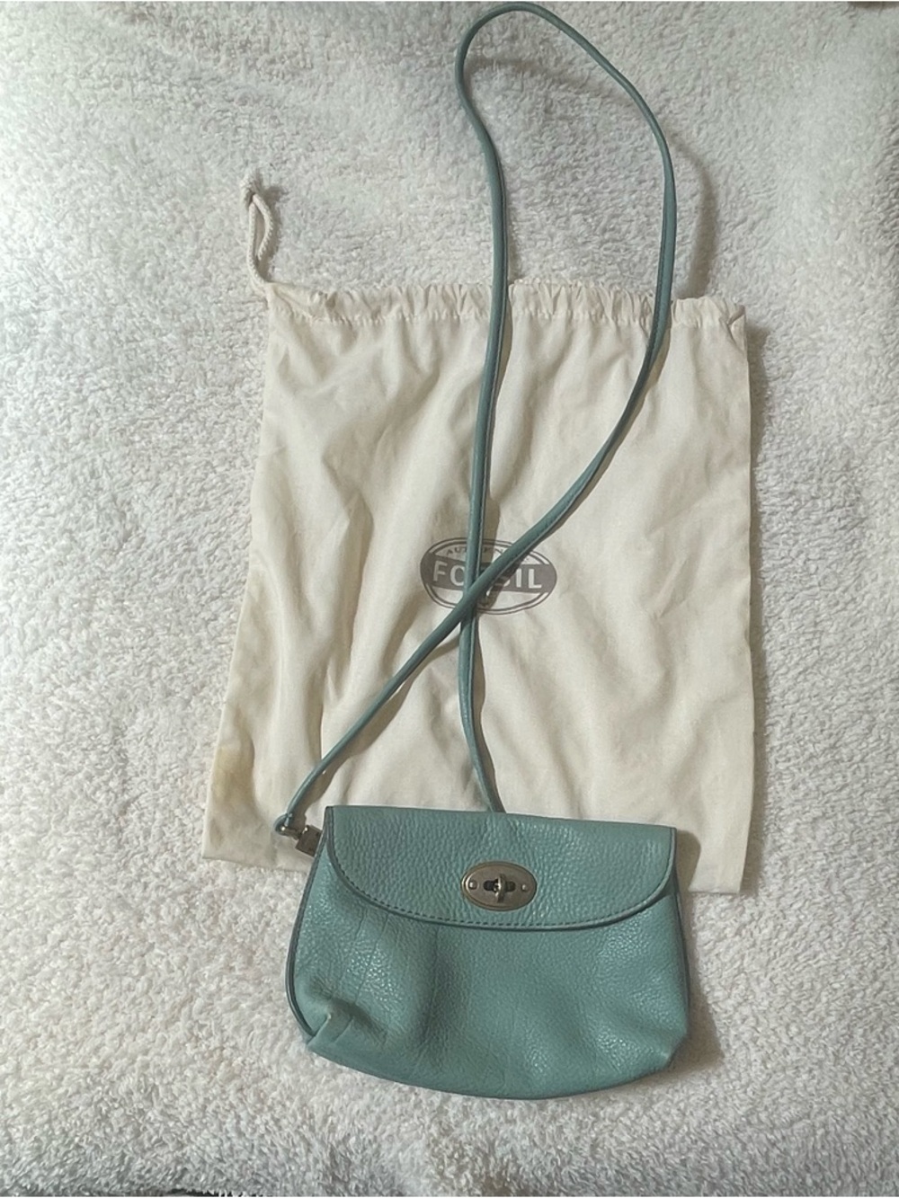 Fossil Mint Green Leather Crossbody Bag w/Dust Bag